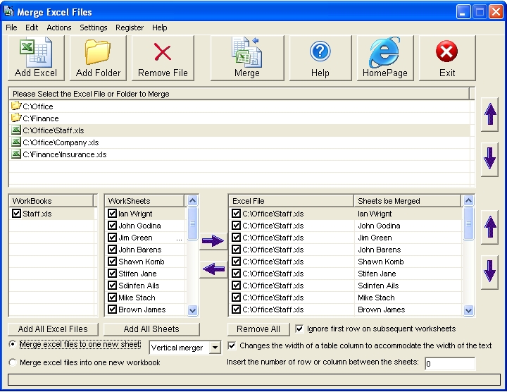 Merge Excel Files(合并Excel表软件)